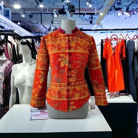 KAMARA by Maroti Ildiko Multicolor Quilted Jacquard Elephant Print Blazer S
